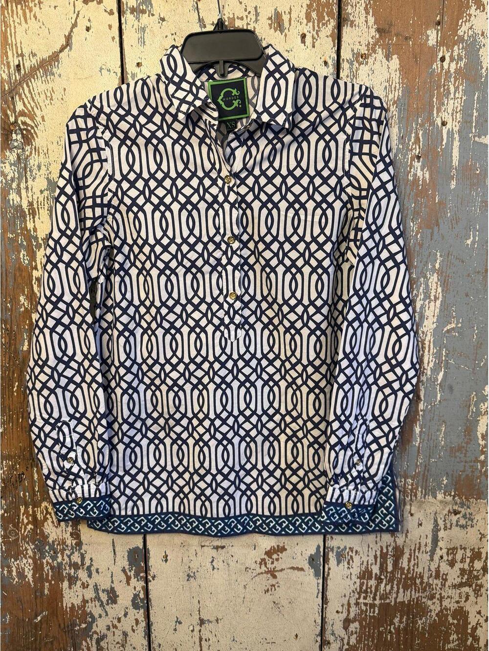 C. Wonder Blue Geometric Popover Shirt, womens size XS